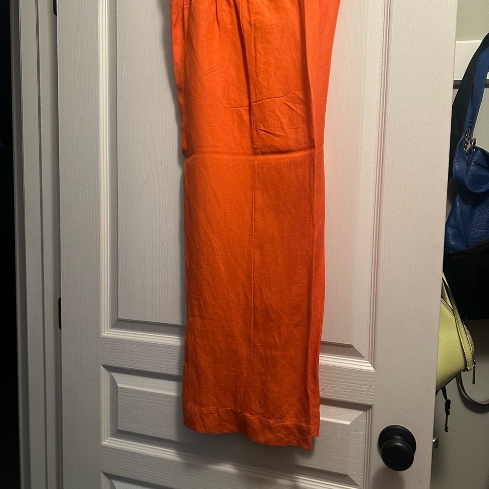 Boston Proper Orange Wide-Leg Linen Pants